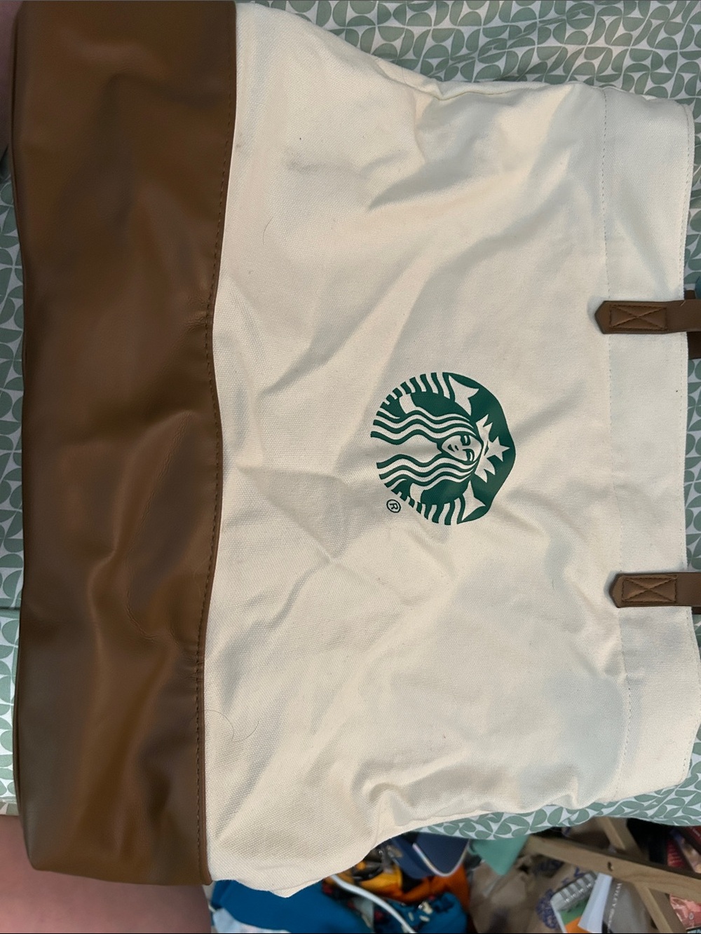 Disneyland official Starbucks branded Cream and Brown Canvas Logo Tote - Picture 2 of 6